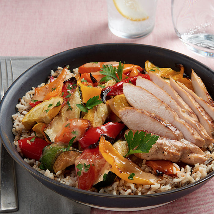 Roasted Vegetables and Chicken Salad Bowl