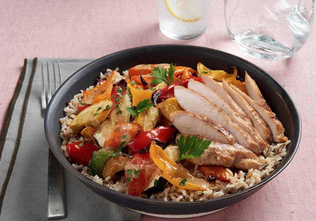 Roasted Vegetables and Chicken Salad Bowl